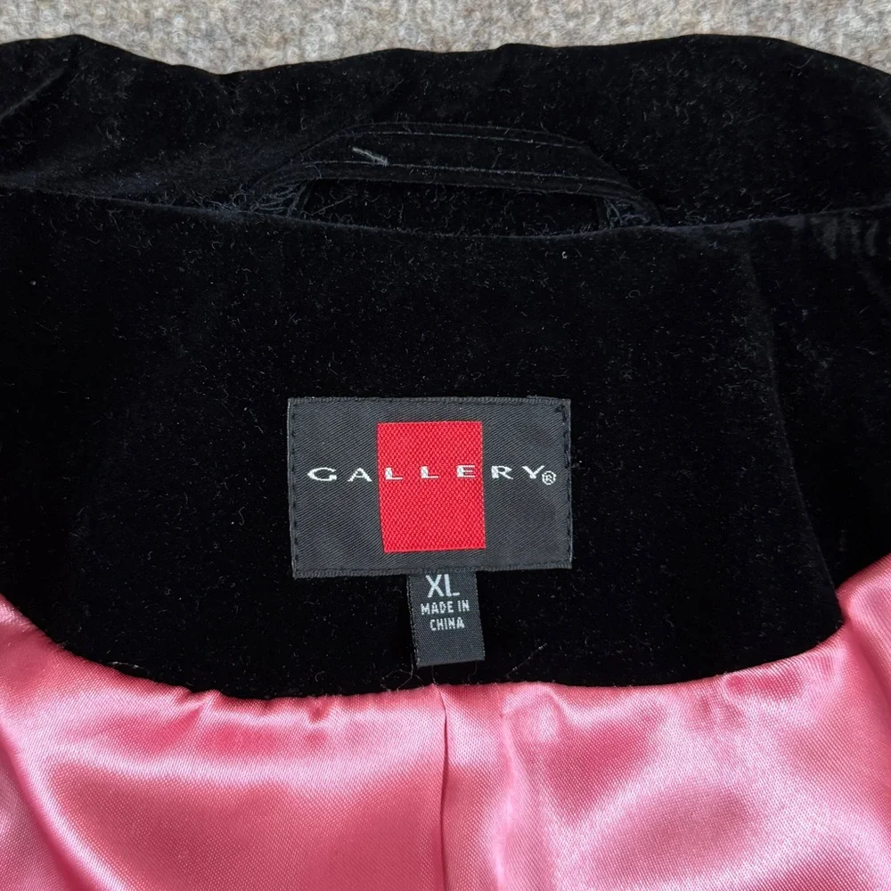 Gallery Black Velour Mid Length Single Breasted Pea Coat Women’s XL Car Coat - Picture 4 of 10